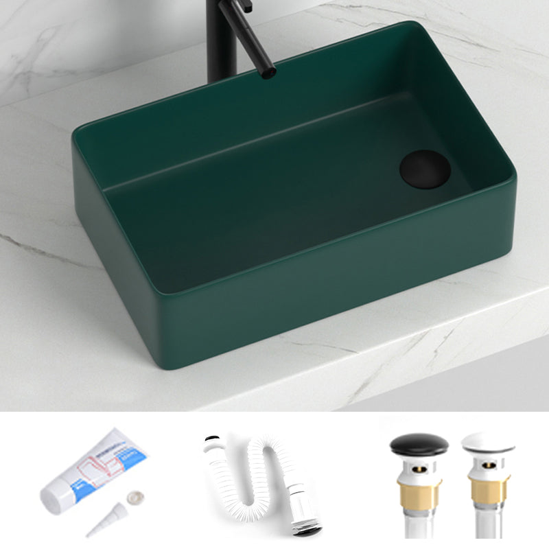 Contemporary Bathroom Sink Rectangular Porcelain Vessel Sink with Pop-Up Drain 19"L x 12"W x 6"H Green Sink Clearhalo 'Bathroom Remodel & Bathroom Fixtures' 'Bathroom Sinks & Faucet Components' 'Bathroom Sinks' 'bathroom_sink' 'Home Improvement' 'home_improvement' 'home_improvement_bathroom_sink' 6496885