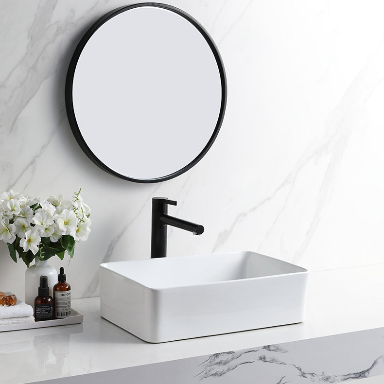 Contemporary Bathroom Sink Rectangular Porcelain Vessel Sink with Pop-Up Drain 22.2"L x 13.2"W x 5.3"H White Sink with Faucet Clearhalo 'Bathroom Remodel & Bathroom Fixtures' 'Bathroom Sinks & Faucet Components' 'Bathroom Sinks' 'bathroom_sink' 'Home Improvement' 'home_improvement' 'home_improvement_bathroom_sink' 6496886