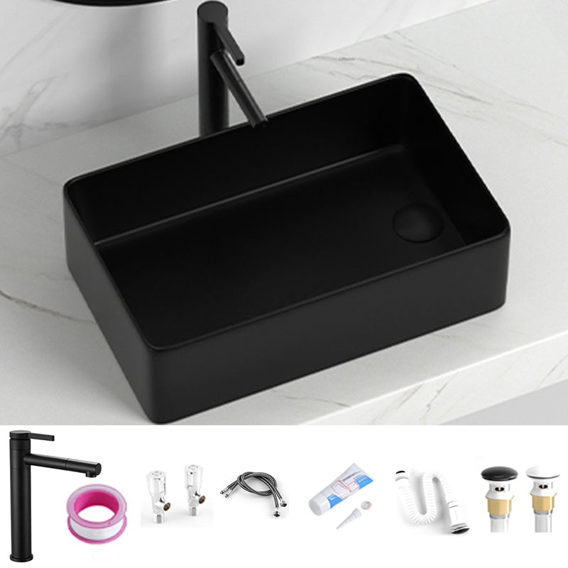 Contemporary Bathroom Sink Rectangular Porcelain Vessel Sink with Pop-Up Drain 19"L x 12"W x 6"H Black Sink with Faucet Clearhalo 'Bathroom Remodel & Bathroom Fixtures' 'Bathroom Sinks & Faucet Components' 'Bathroom Sinks' 'bathroom_sink' 'Home Improvement' 'home_improvement' 'home_improvement_bathroom_sink' 6496890