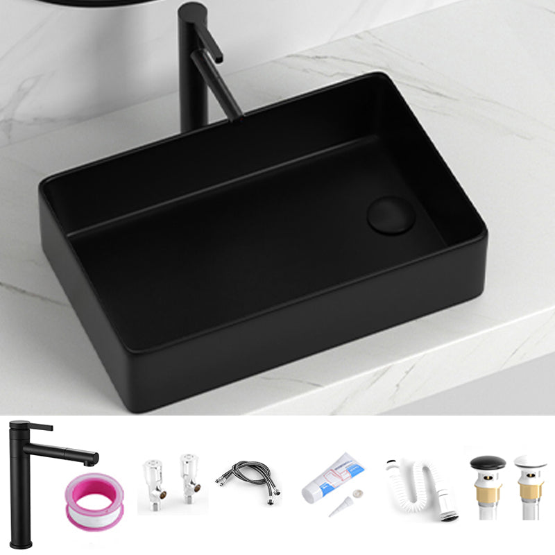 Contemporary Bathroom Sink Rectangular Porcelain Vessel Sink with Pop-Up Drain 20"L x 13"W x 5"H Black Sink with Faucet Clearhalo 'Bathroom Remodel & Bathroom Fixtures' 'Bathroom Sinks & Faucet Components' 'Bathroom Sinks' 'bathroom_sink' 'Home Improvement' 'home_improvement' 'home_improvement_bathroom_sink' 6496891
