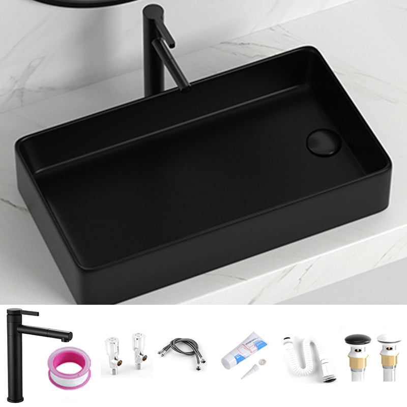 Contemporary Bathroom Sink Rectangular Porcelain Vessel Sink with Pop-Up Drain 24"L x 13.4"W x 4.5"H Black Sink with Faucet Clearhalo 'Bathroom Remodel & Bathroom Fixtures' 'Bathroom Sinks & Faucet Components' 'Bathroom Sinks' 'bathroom_sink' 'Home Improvement' 'home_improvement' 'home_improvement_bathroom_sink' 6496893