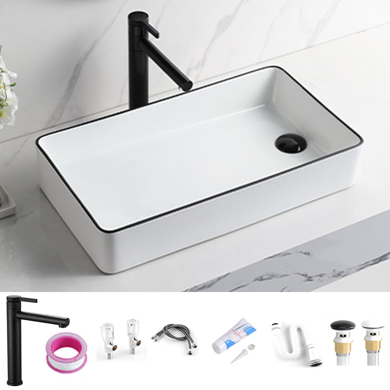 Contemporary Bathroom Sink Rectangular Porcelain Vessel Sink with Pop-Up Drain 24"L x 13.4"W x 4.5"H White Sink with Faucet Clearhalo 'Bathroom Remodel & Bathroom Fixtures' 'Bathroom Sinks & Faucet Components' 'Bathroom Sinks' 'bathroom_sink' 'Home Improvement' 'home_improvement' 'home_improvement_bathroom_sink' 6496894