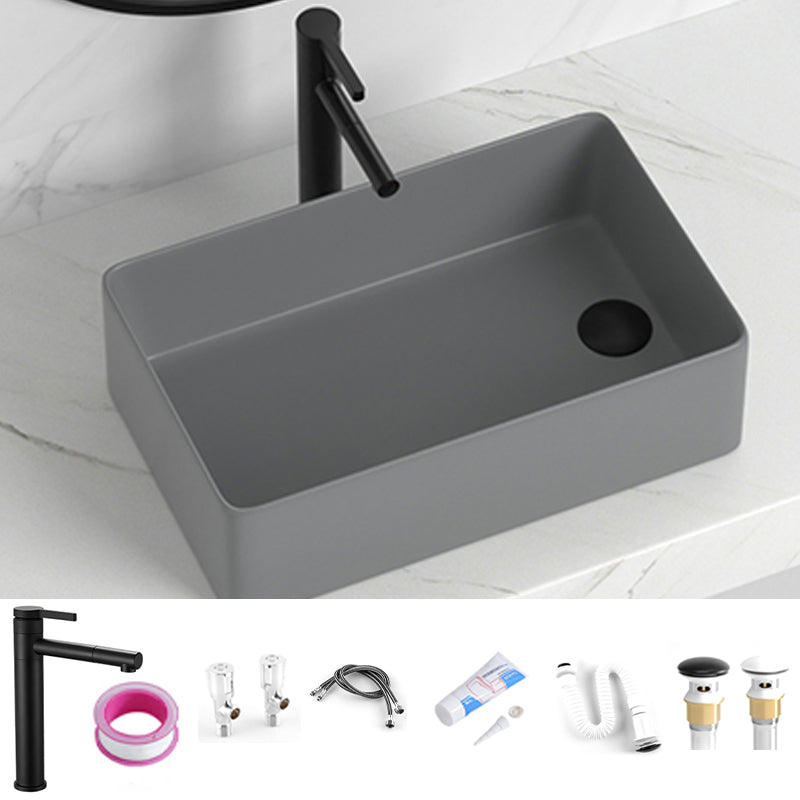 Contemporary Bathroom Sink Rectangular Porcelain Vessel Sink with Pop-Up Drain 19"L x 12"W x 6"H Grey Sink with Faucet Clearhalo 'Bathroom Remodel & Bathroom Fixtures' 'Bathroom Sinks & Faucet Components' 'Bathroom Sinks' 'bathroom_sink' 'Home Improvement' 'home_improvement' 'home_improvement_bathroom_sink' 6496895
