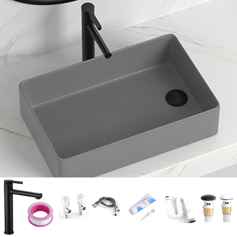 Contemporary Bathroom Sink Rectangular Porcelain Vessel Sink with Pop-Up Drain 20"L x 13"W x 5"H Grey Sink with Faucet Clearhalo 'Bathroom Remodel & Bathroom Fixtures' 'Bathroom Sinks & Faucet Components' 'Bathroom Sinks' 'bathroom_sink' 'Home Improvement' 'home_improvement' 'home_improvement_bathroom_sink' 6496896