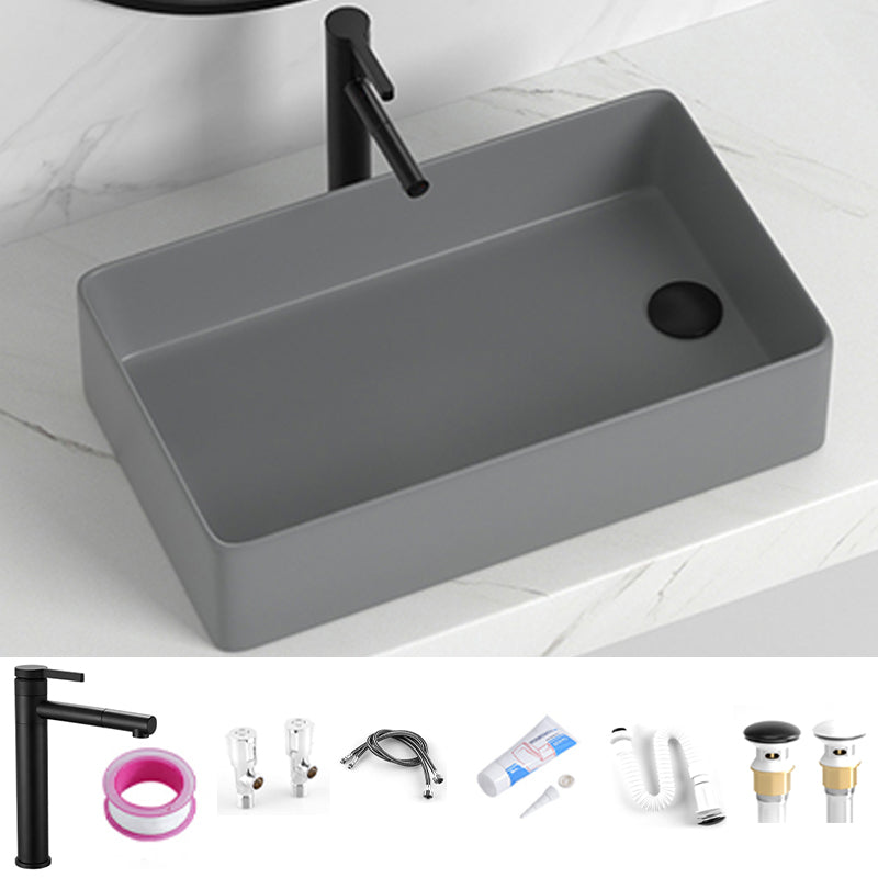 Contemporary Bathroom Sink Rectangular Porcelain Vessel Sink with Pop-Up Drain 22.2"L x 13.2"W x 5.3"H Grey Sink with Faucet Clearhalo 'Bathroom Remodel & Bathroom Fixtures' 'Bathroom Sinks & Faucet Components' 'Bathroom Sinks' 'bathroom_sink' 'Home Improvement' 'home_improvement' 'home_improvement_bathroom_sink' 6496897