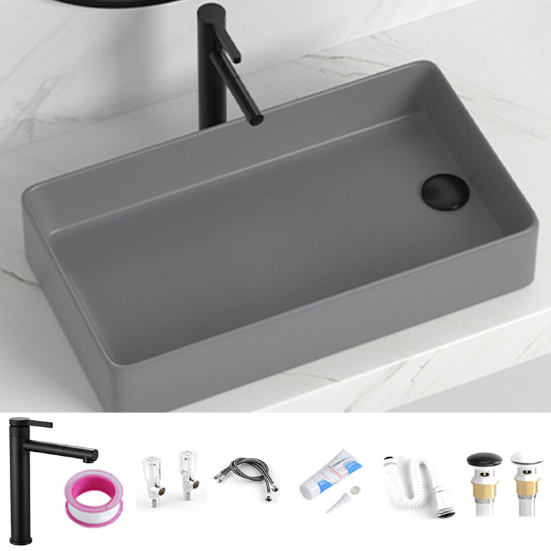 Contemporary Bathroom Sink Rectangular Porcelain Vessel Sink with Pop-Up Drain 24"L x 13.4"W x 4.5"H Grey Sink with Faucet Clearhalo 'Bathroom Remodel & Bathroom Fixtures' 'Bathroom Sinks & Faucet Components' 'Bathroom Sinks' 'bathroom_sink' 'Home Improvement' 'home_improvement' 'home_improvement_bathroom_sink' 6496898