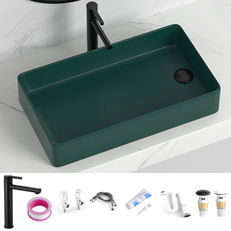 Contemporary Bathroom Sink Rectangular Porcelain Vessel Sink with Pop-Up Drain 24"L x 13.4"W x 4.5"H Green Sink with Faucet Clearhalo 'Bathroom Remodel & Bathroom Fixtures' 'Bathroom Sinks & Faucet Components' 'Bathroom Sinks' 'bathroom_sink' 'Home Improvement' 'home_improvement' 'home_improvement_bathroom_sink' 6496901