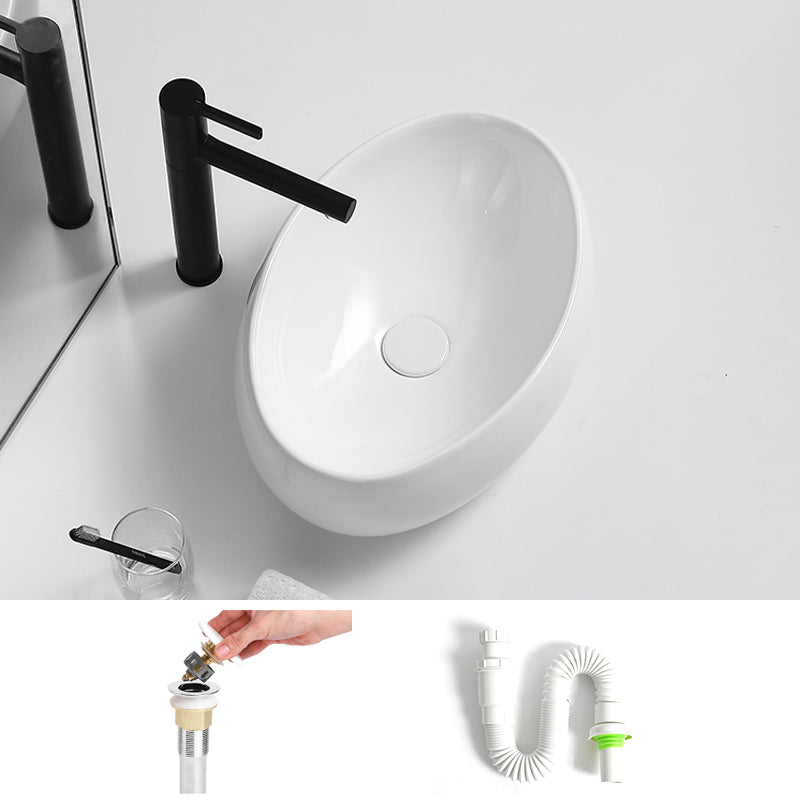 Traditional Vessel Lavatory Sink Oval Porcelain with Pop-Up Drain Basin Sink 19"L x 13"W x 6"H None Sink Clearhalo 'Bathroom Remodel & Bathroom Fixtures' 'Bathroom Sinks & Faucet Components' 'Bathroom Sinks' 'bathroom_sink' 'Home Improvement' 'home_improvement' 'home_improvement_bathroom_sink' 6496907