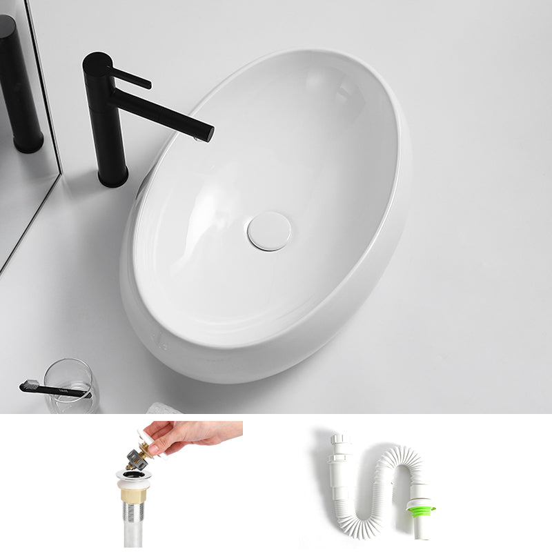 Traditional Vessel Lavatory Sink Oval Porcelain with Pop-Up Drain Basin Sink 24"L x 16"W x 6"H None Sink Clearhalo 'Bathroom Remodel & Bathroom Fixtures' 'Bathroom Sinks & Faucet Components' 'Bathroom Sinks' 'bathroom_sink' 'Home Improvement' 'home_improvement' 'home_improvement_bathroom_sink' 6496909