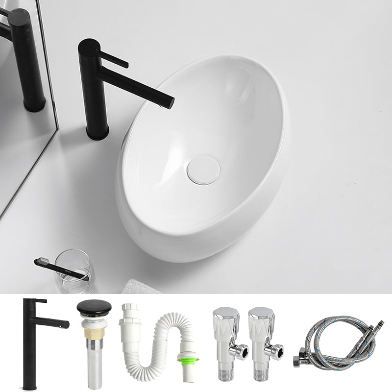 Traditional Vessel Lavatory Sink Oval Porcelain with Pop-Up Drain Basin Sink 19"L x 13"W x 6"H Round Faucet Sink with Faucet Clearhalo 'Bathroom Remodel & Bathroom Fixtures' 'Bathroom Sinks & Faucet Components' 'Bathroom Sinks' 'bathroom_sink' 'Home Improvement' 'home_improvement' 'home_improvement_bathroom_sink' 6496911