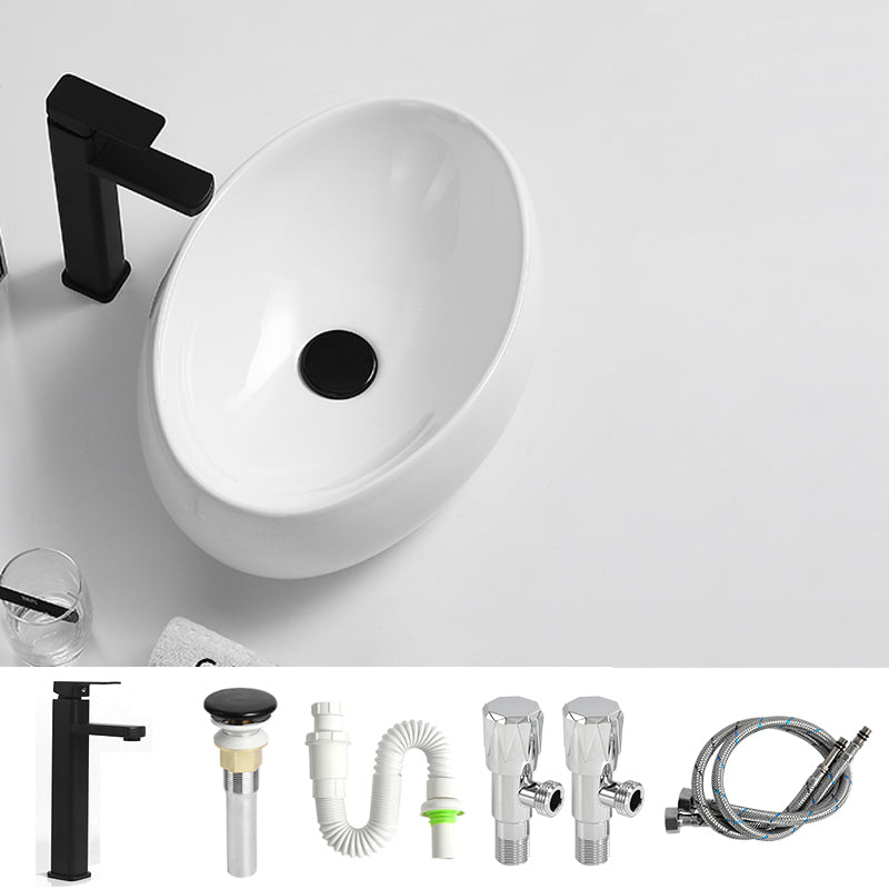 Traditional Vessel Lavatory Sink Oval Porcelain with Pop-Up Drain Basin Sink 24"L x 16"W x 6"H Square Faucet Sink with Faucet Clearhalo 'Bathroom Remodel & Bathroom Fixtures' 'Bathroom Sinks & Faucet Components' 'Bathroom Sinks' 'bathroom_sink' 'Home Improvement' 'home_improvement' 'home_improvement_bathroom_sink' 6496920