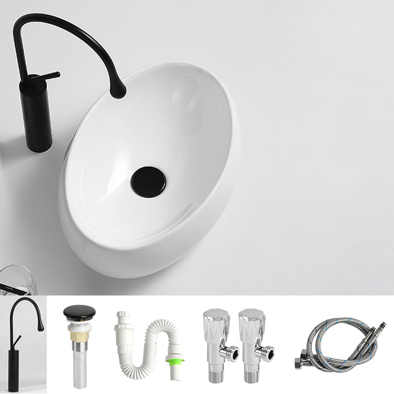 Traditional Vessel Lavatory Sink Oval Porcelain with Pop-Up Drain Basin Sink 19"L x 13"W x 6"H Gooseneck Faucet Sink with Faucet Clearhalo 'Bathroom Remodel & Bathroom Fixtures' 'Bathroom Sinks & Faucet Components' 'Bathroom Sinks' 'bathroom_sink' 'Home Improvement' 'home_improvement' 'home_improvement_bathroom_sink' 6496923