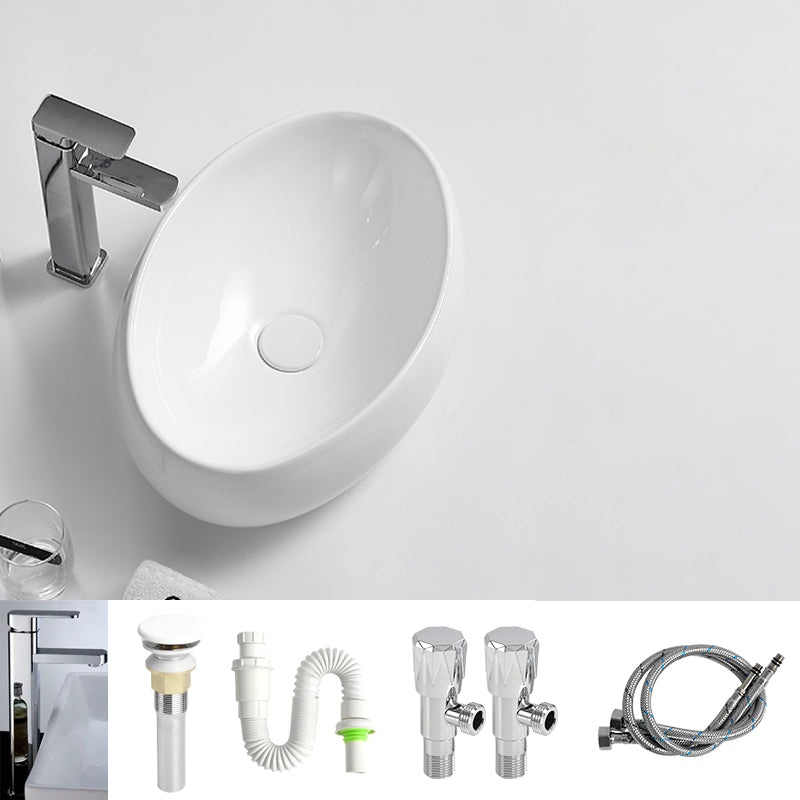 Traditional Vessel Lavatory Sink Oval Porcelain with Pop-Up Drain Basin Sink 19"L x 13"W x 6"H Stainless-Steel Faucet Sink with Faucet Clearhalo 'Bathroom Remodel & Bathroom Fixtures' 'Bathroom Sinks & Faucet Components' 'Bathroom Sinks' 'bathroom_sink' 'Home Improvement' 'home_improvement' 'home_improvement_bathroom_sink' 6496926