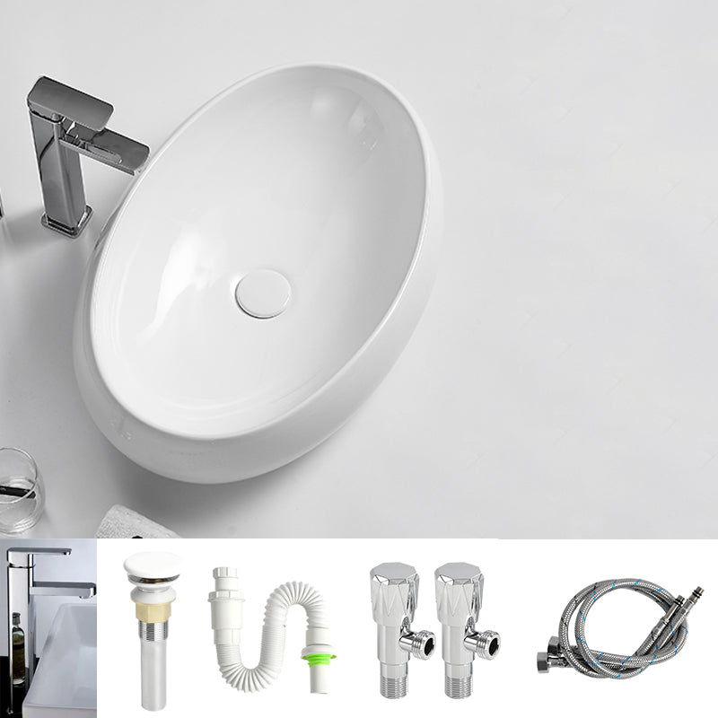 Traditional Vessel Lavatory Sink Oval Porcelain with Pop-Up Drain Basin Sink 24"L x 16"W x 6"H Stainless-Steel Faucet Sink with Faucet Clearhalo 'Bathroom Remodel & Bathroom Fixtures' 'Bathroom Sinks & Faucet Components' 'Bathroom Sinks' 'bathroom_sink' 'Home Improvement' 'home_improvement' 'home_improvement_bathroom_sink' 6496929