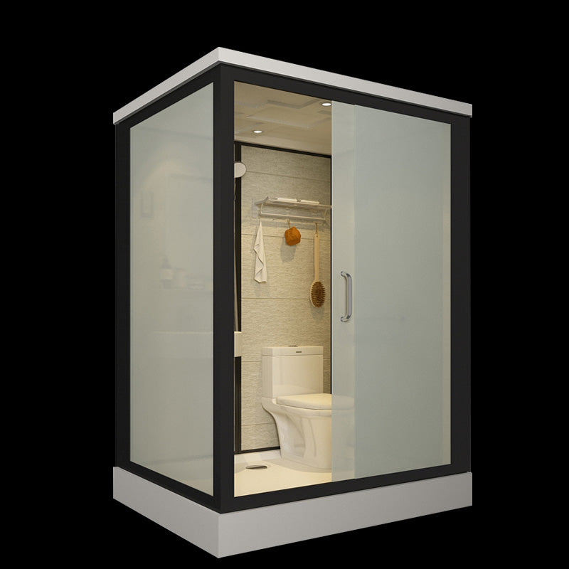 Sliding Doors Shower Stall with Base Included Framed Shower Stall in White Black 55"L x 43"W x 91"H Toilet Included Clearhalo 'Bathroom Remodel & Bathroom Fixtures' 'Home Improvement' 'home_improvement' 'home_improvement_shower_stalls_enclosures' 'Shower Stalls & Enclosures' 'shower_stalls_enclosures' 'Showers & Bathtubs' 6497013