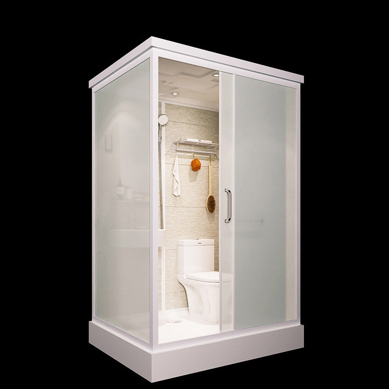 Sliding Doors Shower Stall with Base Included Framed Shower Stall in White White 55"L x 43"W x 91"H Toilet Included Clearhalo 'Bathroom Remodel & Bathroom Fixtures' 'Home Improvement' 'home_improvement' 'home_improvement_shower_stalls_enclosures' 'Shower Stalls & Enclosures' 'shower_stalls_enclosures' 'Showers & Bathtubs' 6497014