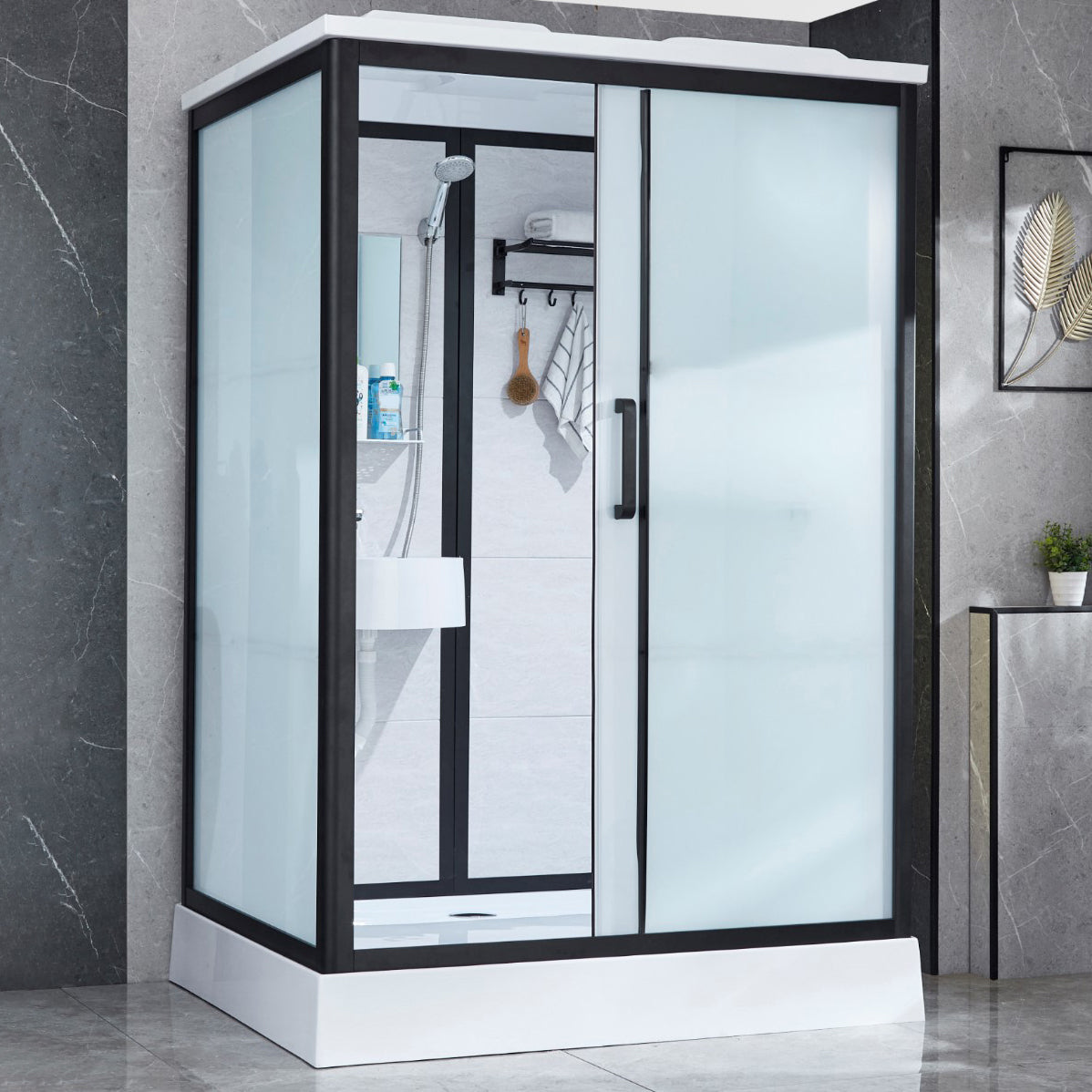 Framed Tempered Glass Shower Kit with Base Included Framed Shower Stall Toilet Not Included Front Opening Clearhalo 'Bathroom Remodel & Bathroom Fixtures' 'Home Improvement' 'home_improvement' 'home_improvement_shower_stalls_enclosures' 'Shower Stalls & Enclosures' 'shower_stalls_enclosures' 'Showers & Bathtubs' 6497046