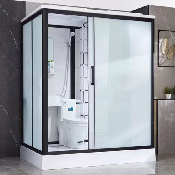 Framed Tempered Glass Shower Kit with Base Included Framed Shower Stall Toilet Included Front Opening Clearhalo 'Bathroom Remodel & Bathroom Fixtures' 'Home Improvement' 'home_improvement' 'home_improvement_shower_stalls_enclosures' 'Shower Stalls & Enclosures' 'shower_stalls_enclosures' 'Showers & Bathtubs' 6497048
