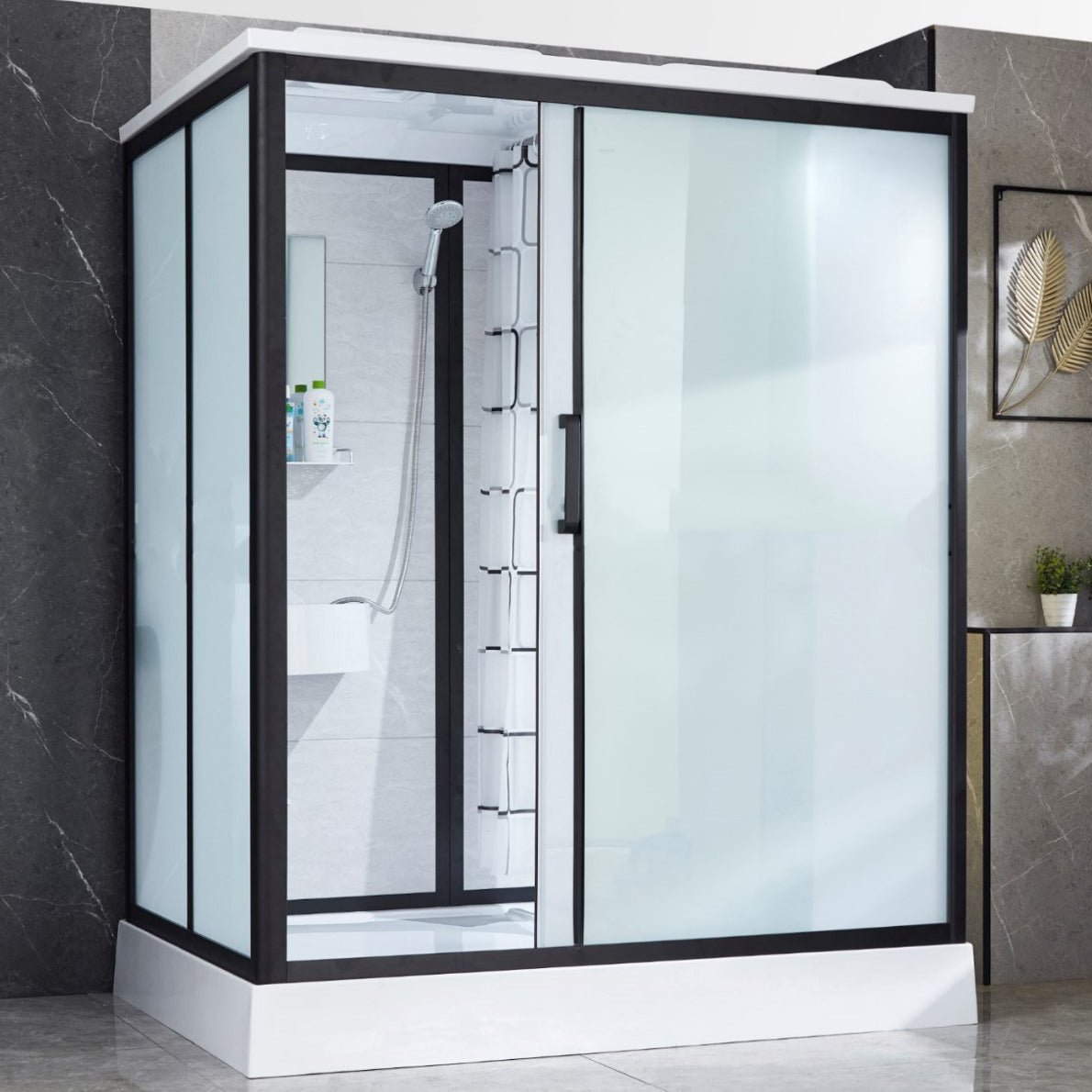 Framed Tempered Glass Shower Kit with Base Included Framed Shower Stall Toilet Not Included Front Opening Clearhalo 'Bathroom Remodel & Bathroom Fixtures' 'Home Improvement' 'home_improvement' 'home_improvement_shower_stalls_enclosures' 'Shower Stalls & Enclosures' 'shower_stalls_enclosures' 'Showers & Bathtubs' 6497049