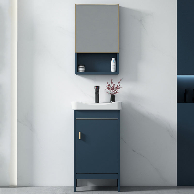 Blue Bath Vanity Hardware Glam Metal Freestanding Bathroom Vanity Set with Mirror Clearhalo 'Bathroom Remodel & Bathroom Fixtures' 'Bathroom Vanities' 'bathroom_vanities' 'Home Improvement' 'home_improvement' 'home_improvement_bathroom_vanities' 6497072