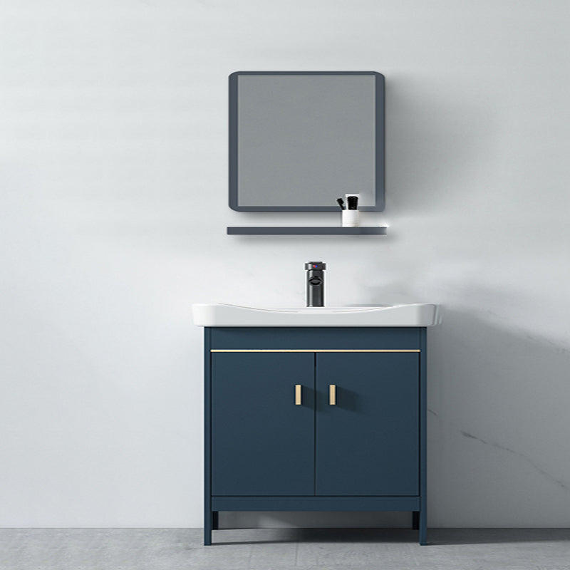 Blue Bath Vanity Hardware Glam Metal Freestanding Bathroom Vanity Set with Mirror Vanity & Faucet & Mirrors Clearhalo 'Bathroom Remodel & Bathroom Fixtures' 'Bathroom Vanities' 'bathroom_vanities' 'Home Improvement' 'home_improvement' 'home_improvement_bathroom_vanities' 6497074