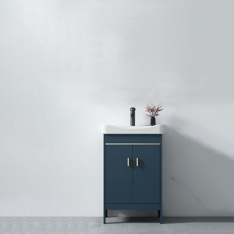 Blue Bath Vanity Hardware Glam Metal Freestanding Bathroom Vanity Set with Mirror Vanity & Faucet 20.1"L x 14.2"W x 31.9"H Clearhalo 'Bathroom Remodel & Bathroom Fixtures' 'Bathroom Vanities' 'bathroom_vanities' 'Home Improvement' 'home_improvement' 'home_improvement_bathroom_vanities' 6497075