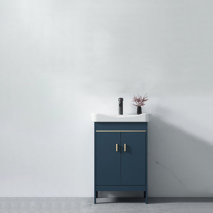 Blue Bath Vanity Hardware Glam Metal Freestanding Bathroom Vanity Set with Mirror Vanity & Faucet 20.1"L x 14.2"W x 31.9"H Clearhalo 'Bathroom Remodel & Bathroom Fixtures' 'Bathroom Vanities' 'bathroom_vanities' 'Home Improvement' 'home_improvement' 'home_improvement_bathroom_vanities' 6497075