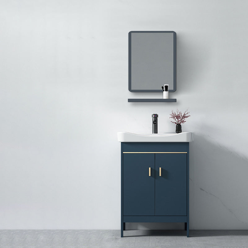 Blue Bath Vanity Hardware Glam Metal Freestanding Bathroom Vanity Set with Mirror Vanity & Faucet & Mirrors 24"L x 15.7"W x 31.9"H Clearhalo 'Bathroom Remodel & Bathroom Fixtures' 'Bathroom Vanities' 'bathroom_vanities' 'Home Improvement' 'home_improvement' 'home_improvement_bathroom_vanities' 6497077