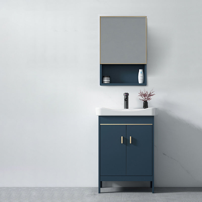 Blue Bath Vanity Hardware Glam Metal Freestanding Bathroom Vanity Set with Mirror Vanity & Faucet & Mirror Cabinet 24"L x 15.7"W x 31.9"H Clearhalo 'Bathroom Remodel & Bathroom Fixtures' 'Bathroom Vanities' 'bathroom_vanities' 'Home Improvement' 'home_improvement' 'home_improvement_bathroom_vanities' 6497078