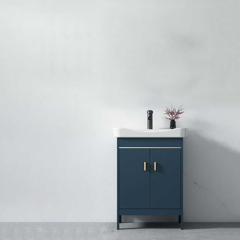 Blue Bath Vanity Hardware Glam Metal Freestanding Bathroom Vanity Set with Mirror Vanity & Faucet 24"L x 15.7"W x 31.9"H Clearhalo 'Bathroom Remodel & Bathroom Fixtures' 'Bathroom Vanities' 'bathroom_vanities' 'Home Improvement' 'home_improvement' 'home_improvement_bathroom_vanities' 6497081