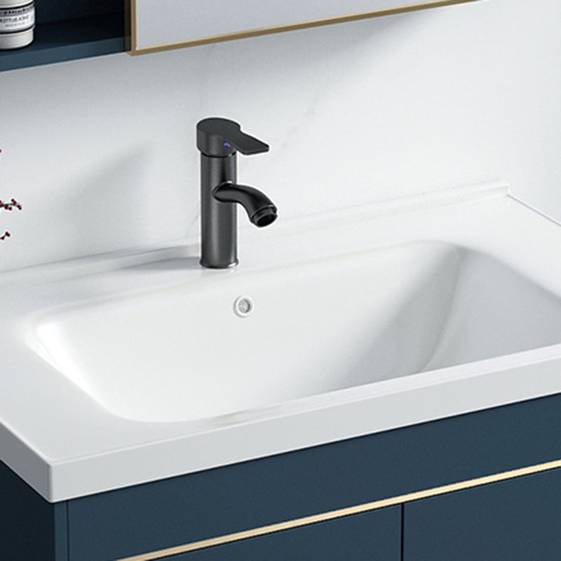 Blue Bath Vanity Hardware Glam Metal Freestanding Bathroom Vanity Set with Mirror Clearhalo 'Bathroom Remodel & Bathroom Fixtures' 'Bathroom Vanities' 'bathroom_vanities' 'Home Improvement' 'home_improvement' 'home_improvement_bathroom_vanities' 6497082