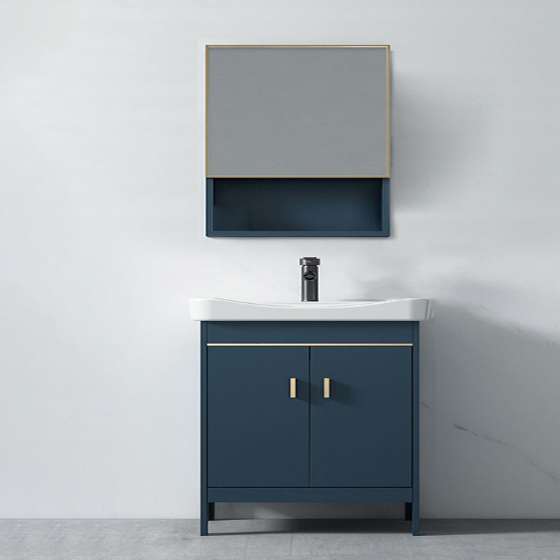 Blue Bath Vanity Hardware Glam Metal Freestanding Bathroom Vanity Set with Mirror Vanity & Faucet & Mirror Cabinet Clearhalo 'Bathroom Remodel & Bathroom Fixtures' 'Bathroom Vanities' 'bathroom_vanities' 'Home Improvement' 'home_improvement' 'home_improvement_bathroom_vanities' 6497083