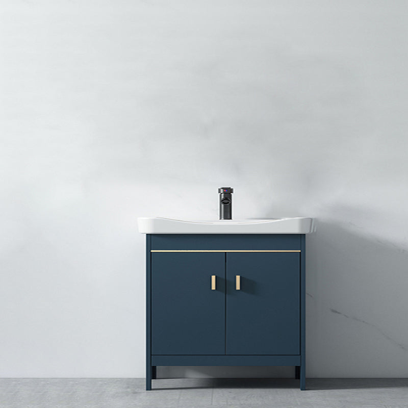 Blue Bath Vanity Hardware Glam Metal Freestanding Bathroom Vanity Set with Mirror Vanity & Faucet Clearhalo 'Bathroom Remodel & Bathroom Fixtures' 'Bathroom Vanities' 'bathroom_vanities' 'Home Improvement' 'home_improvement' 'home_improvement_bathroom_vanities' 6497085