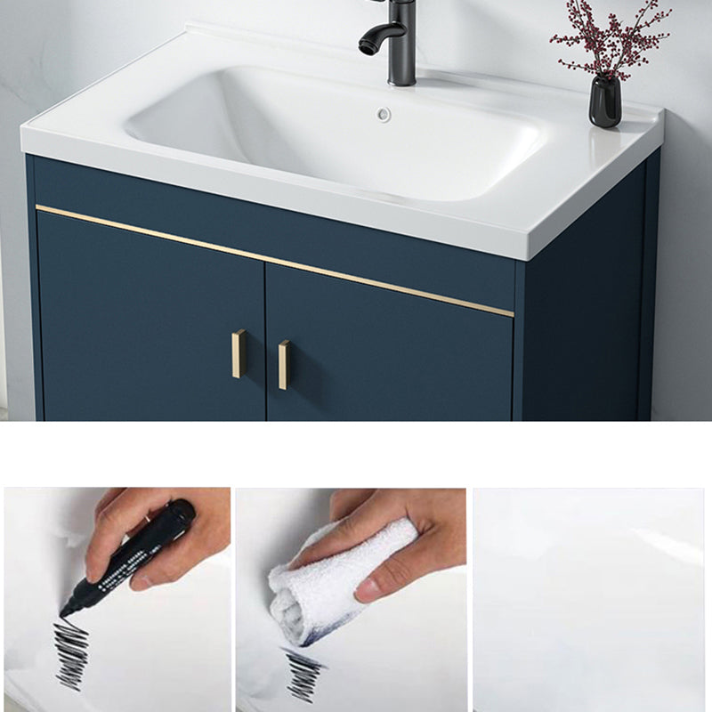 Blue Bath Vanity Hardware Glam Metal Freestanding Bathroom Vanity Set with Mirror Clearhalo 'Bathroom Remodel & Bathroom Fixtures' 'Bathroom Vanities' 'bathroom_vanities' 'Home Improvement' 'home_improvement' 'home_improvement_bathroom_vanities' 6497086