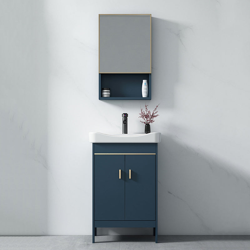 Blue Bath Vanity Hardware Glam Metal Freestanding Bathroom Vanity Set with Mirror Clearhalo 'Bathroom Remodel & Bathroom Fixtures' 'Bathroom Vanities' 'bathroom_vanities' 'Home Improvement' 'home_improvement' 'home_improvement_bathroom_vanities' 6497088