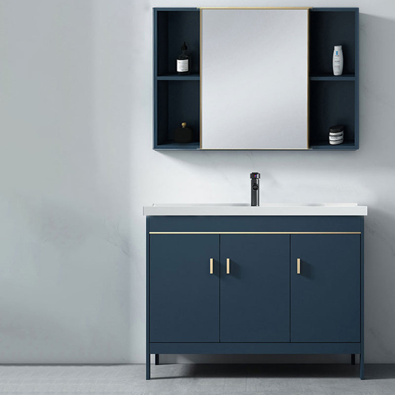 Blue Bath Vanity Hardware Glam Metal Freestanding Bathroom Vanity Set with Mirror Vanity & Faucet & Mirror Cabinet Clearhalo 'Bathroom Remodel & Bathroom Fixtures' 'Bathroom Vanities' 'bathroom_vanities' 'Home Improvement' 'home_improvement' 'home_improvement_bathroom_vanities' 6497089