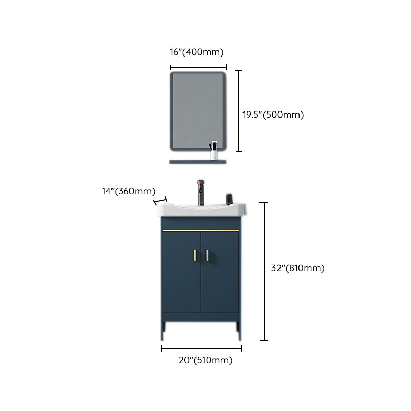 Blue Bath Vanity Hardware Glam Metal Freestanding Bathroom Vanity Set with Mirror Clearhalo 'Bathroom Remodel & Bathroom Fixtures' 'Bathroom Vanities' 'bathroom_vanities' 'Home Improvement' 'home_improvement' 'home_improvement_bathroom_vanities' 6497091