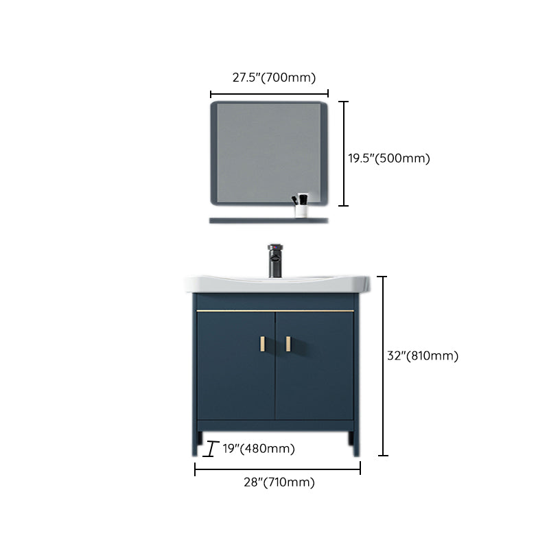Blue Bath Vanity Hardware Glam Metal Freestanding Bathroom Vanity Set with Mirror Clearhalo 'Bathroom Remodel & Bathroom Fixtures' 'Bathroom Vanities' 'bathroom_vanities' 'Home Improvement' 'home_improvement' 'home_improvement_bathroom_vanities' 6497093
