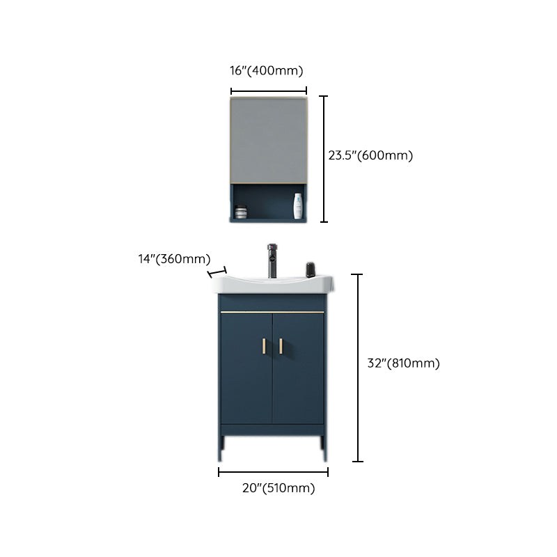 Blue Bath Vanity Hardware Glam Metal Freestanding Bathroom Vanity Set with Mirror Clearhalo 'Bathroom Remodel & Bathroom Fixtures' 'Bathroom Vanities' 'bathroom_vanities' 'Home Improvement' 'home_improvement' 'home_improvement_bathroom_vanities' 6497095