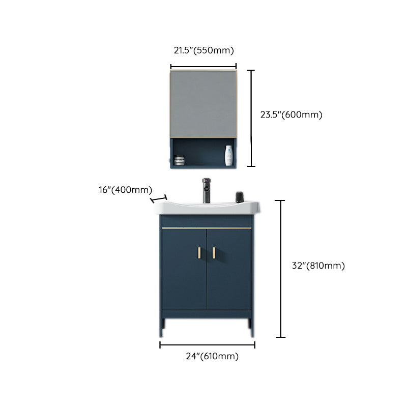Blue Bath Vanity Hardware Glam Metal Freestanding Bathroom Vanity Set with Mirror Clearhalo 'Bathroom Remodel & Bathroom Fixtures' 'Bathroom Vanities' 'bathroom_vanities' 'Home Improvement' 'home_improvement' 'home_improvement_bathroom_vanities' 6497096