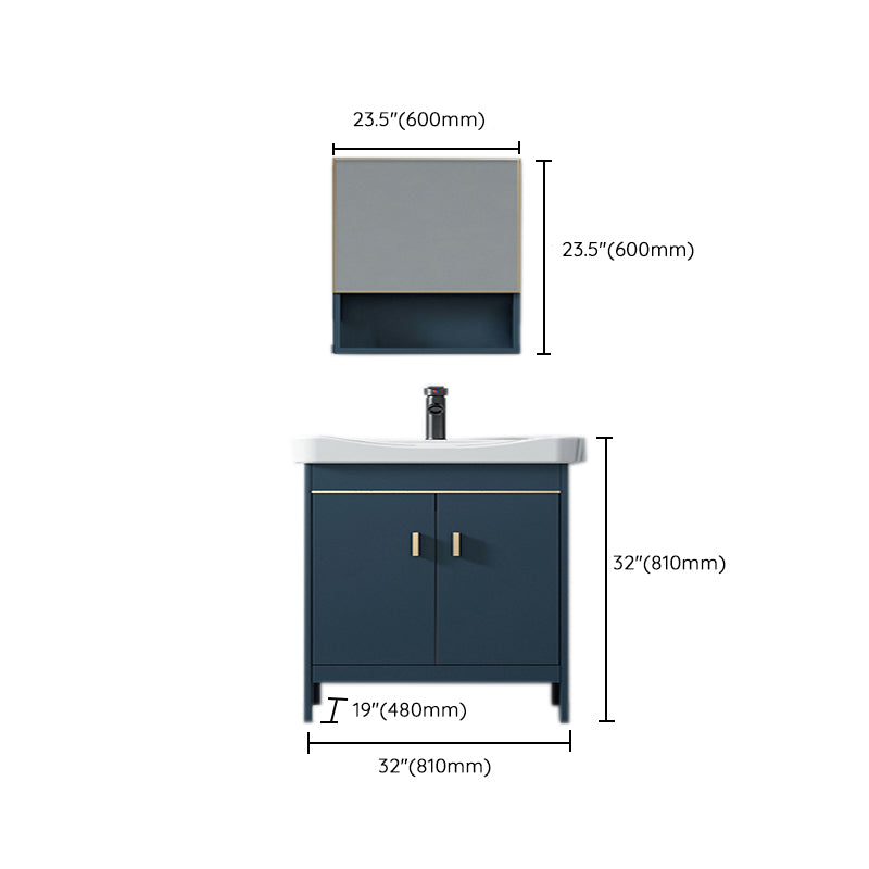 Blue Bath Vanity Hardware Glam Metal Freestanding Bathroom Vanity Set with Mirror Clearhalo 'Bathroom Remodel & Bathroom Fixtures' 'Bathroom Vanities' 'bathroom_vanities' 'Home Improvement' 'home_improvement' 'home_improvement_bathroom_vanities' 6497098