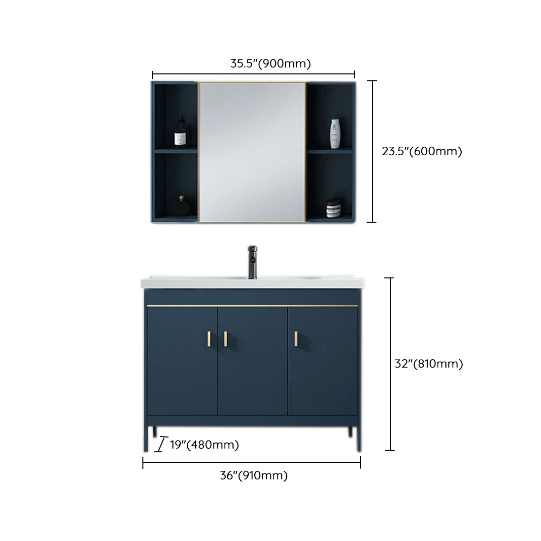 Blue Bath Vanity Hardware Glam Metal Freestanding Bathroom Vanity Set with Mirror Clearhalo 'Bathroom Remodel & Bathroom Fixtures' 'Bathroom Vanities' 'bathroom_vanities' 'Home Improvement' 'home_improvement' 'home_improvement_bathroom_vanities' 6497099