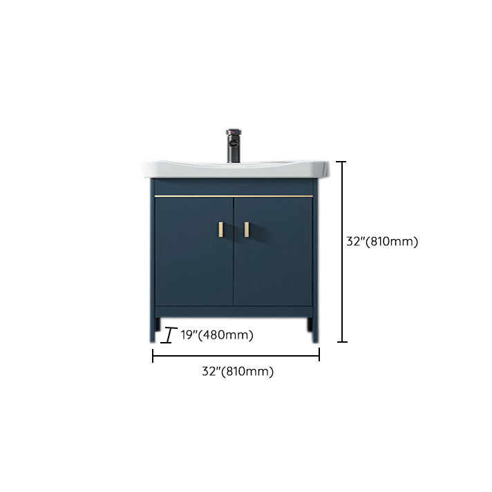 Blue Bath Vanity Hardware Glam Metal Freestanding Bathroom Vanity Set with Mirror Clearhalo 'Bathroom Remodel & Bathroom Fixtures' 'Bathroom Vanities' 'bathroom_vanities' 'Home Improvement' 'home_improvement' 'home_improvement_bathroom_vanities' 6497104