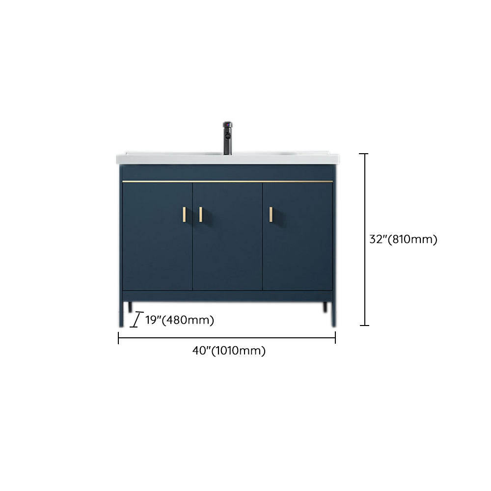 Blue Bath Vanity Hardware Glam Metal Freestanding Bathroom Vanity Set with Mirror Clearhalo 'Bathroom Remodel & Bathroom Fixtures' 'Bathroom Vanities' 'bathroom_vanities' 'Home Improvement' 'home_improvement' 'home_improvement_bathroom_vanities' 6497106