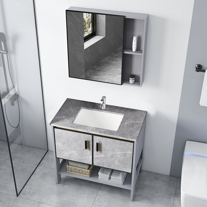 Modern Aluminium Faucet Included Bathroom Sink Vanity with Soft Close Door Clearhalo 'Bathroom Remodel & Bathroom Fixtures' 'Bathroom Vanities' 'bathroom_vanities' 'Home Improvement' 'home_improvement' 'home_improvement_bathroom_vanities' 6497107