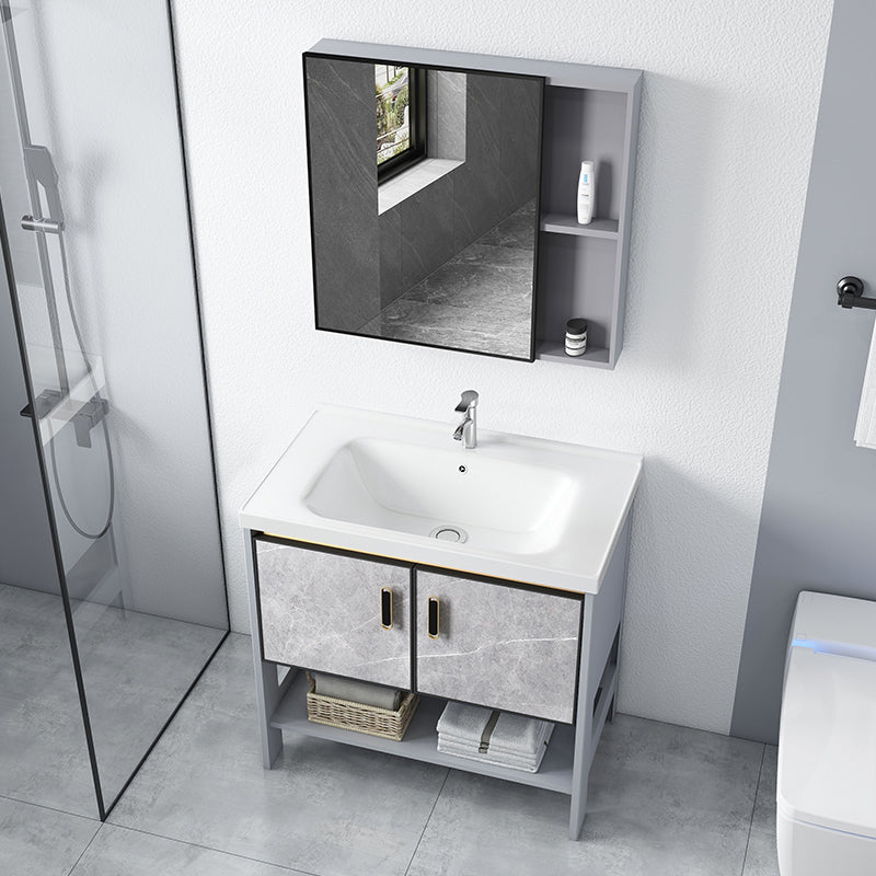 Modern Aluminium Faucet Included Bathroom Sink Vanity with Soft Close Door Clearhalo 'Bathroom Remodel & Bathroom Fixtures' 'Bathroom Vanities' 'bathroom_vanities' 'Home Improvement' 'home_improvement' 'home_improvement_bathroom_vanities' 6497109