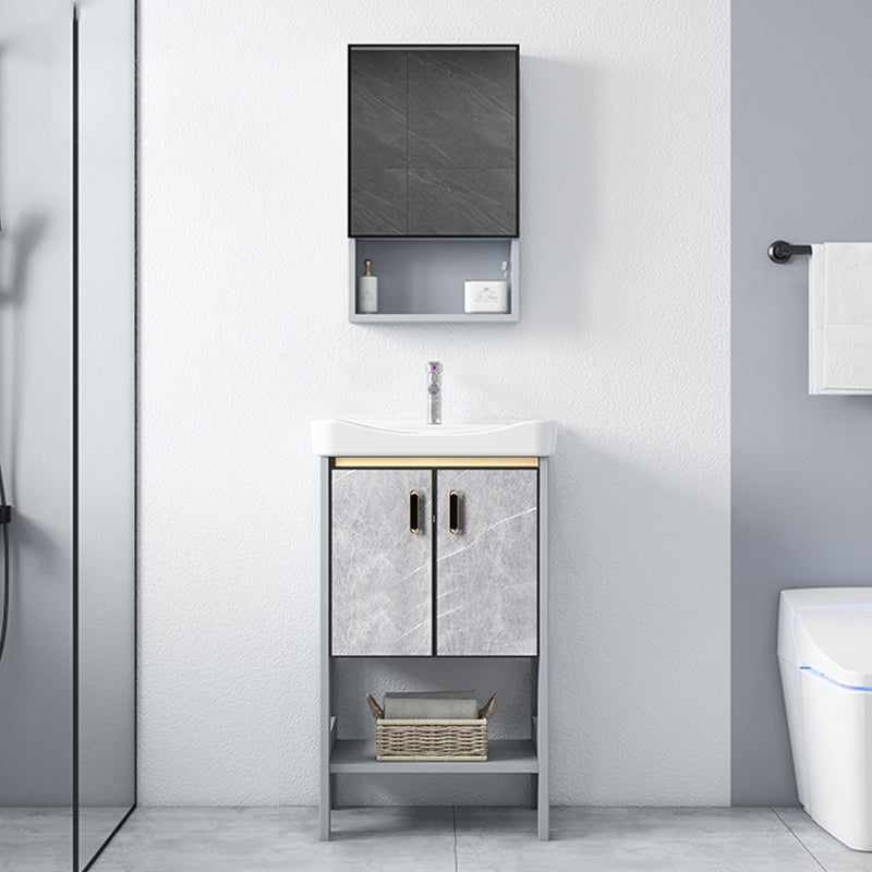 Modern Aluminium Faucet Included Bathroom Sink Vanity with Soft Close Door Vanity & Faucet & Mirror Cabinet 20.1"L x 14.2"W x 31.9"H Clearhalo 'Bathroom Remodel & Bathroom Fixtures' 'Bathroom Vanities' 'bathroom_vanities' 'Home Improvement' 'home_improvement' 'home_improvement_bathroom_vanities' 6497114