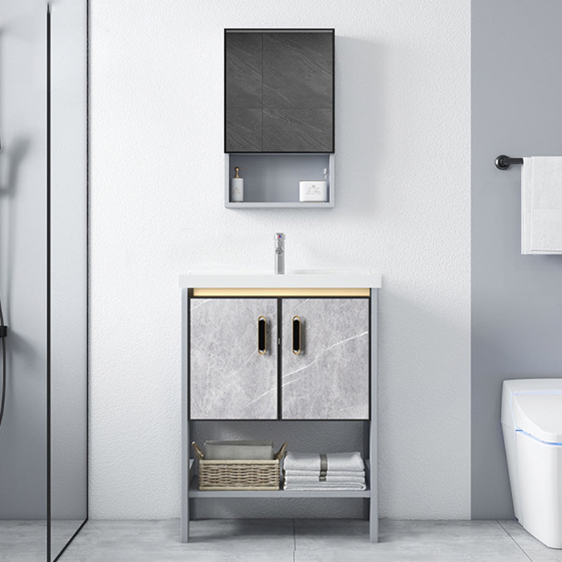 Modern Aluminium Faucet Included Bathroom Sink Vanity with Soft Close Door Vanity & Faucet & Mirror Cabinet Clearhalo 'Bathroom Remodel & Bathroom Fixtures' 'Bathroom Vanities' 'bathroom_vanities' 'Home Improvement' 'home_improvement' 'home_improvement_bathroom_vanities' 6497118