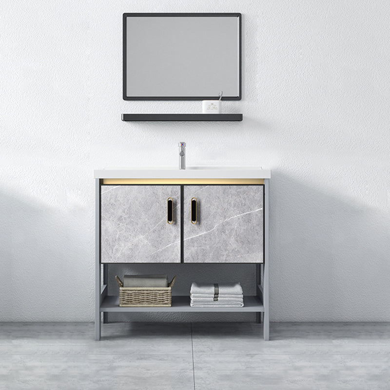 Modern Aluminium Faucet Included Bathroom Sink Vanity with Soft Close Door Vanity & Faucet & Mirrors Clearhalo 'Bathroom Remodel & Bathroom Fixtures' 'Bathroom Vanities' 'bathroom_vanities' 'Home Improvement' 'home_improvement' 'home_improvement_bathroom_vanities' 6497121