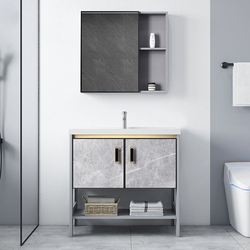 Modern Aluminium Faucet Included Bathroom Sink Vanity with Soft Close Door Vanity & Faucet & Mirror Cabinet Clearhalo 'Bathroom Remodel & Bathroom Fixtures' 'Bathroom Vanities' 'bathroom_vanities' 'Home Improvement' 'home_improvement' 'home_improvement_bathroom_vanities' 6497124